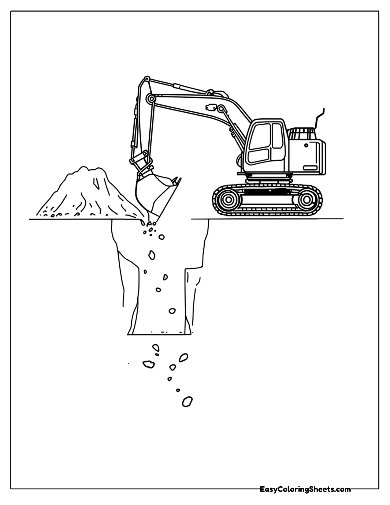 Excavator digging a deep trench