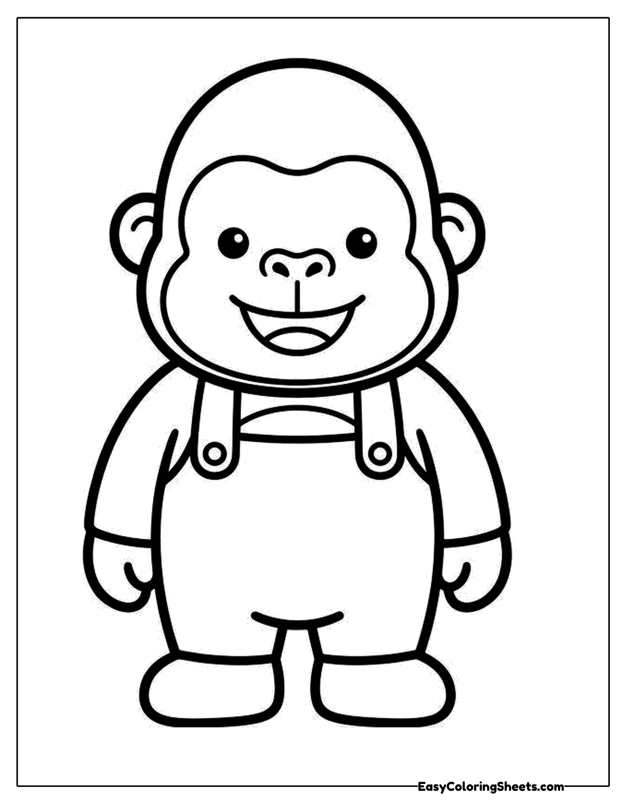 Cartoon gorilla character wearing overalls