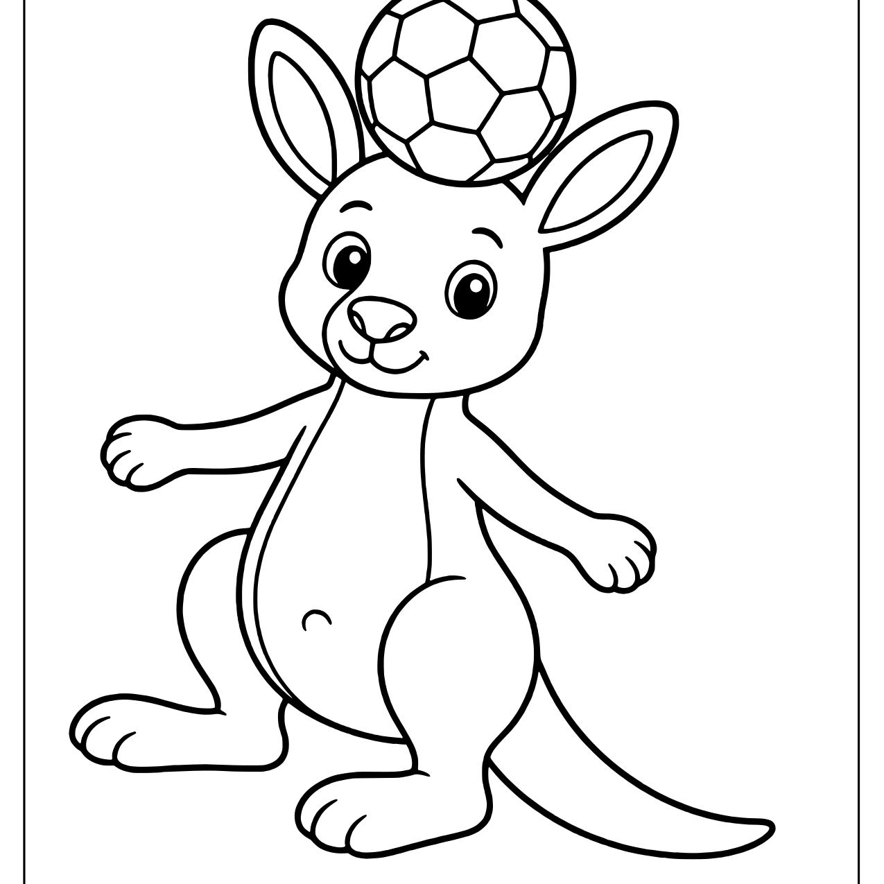 Playful kangaroo balancing a soccer ball on top of its head