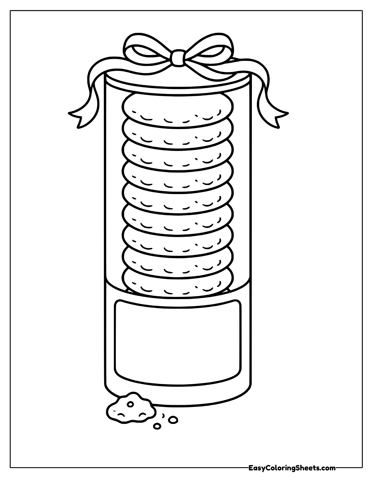 Biscuits stacked in a tall gift tin with a bow