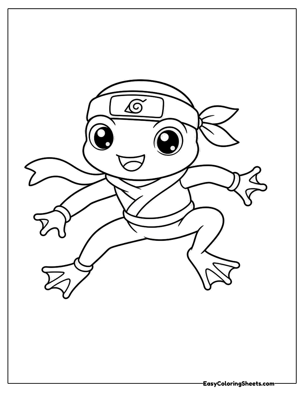 Frog ninja jumping with arms and legs spread wide