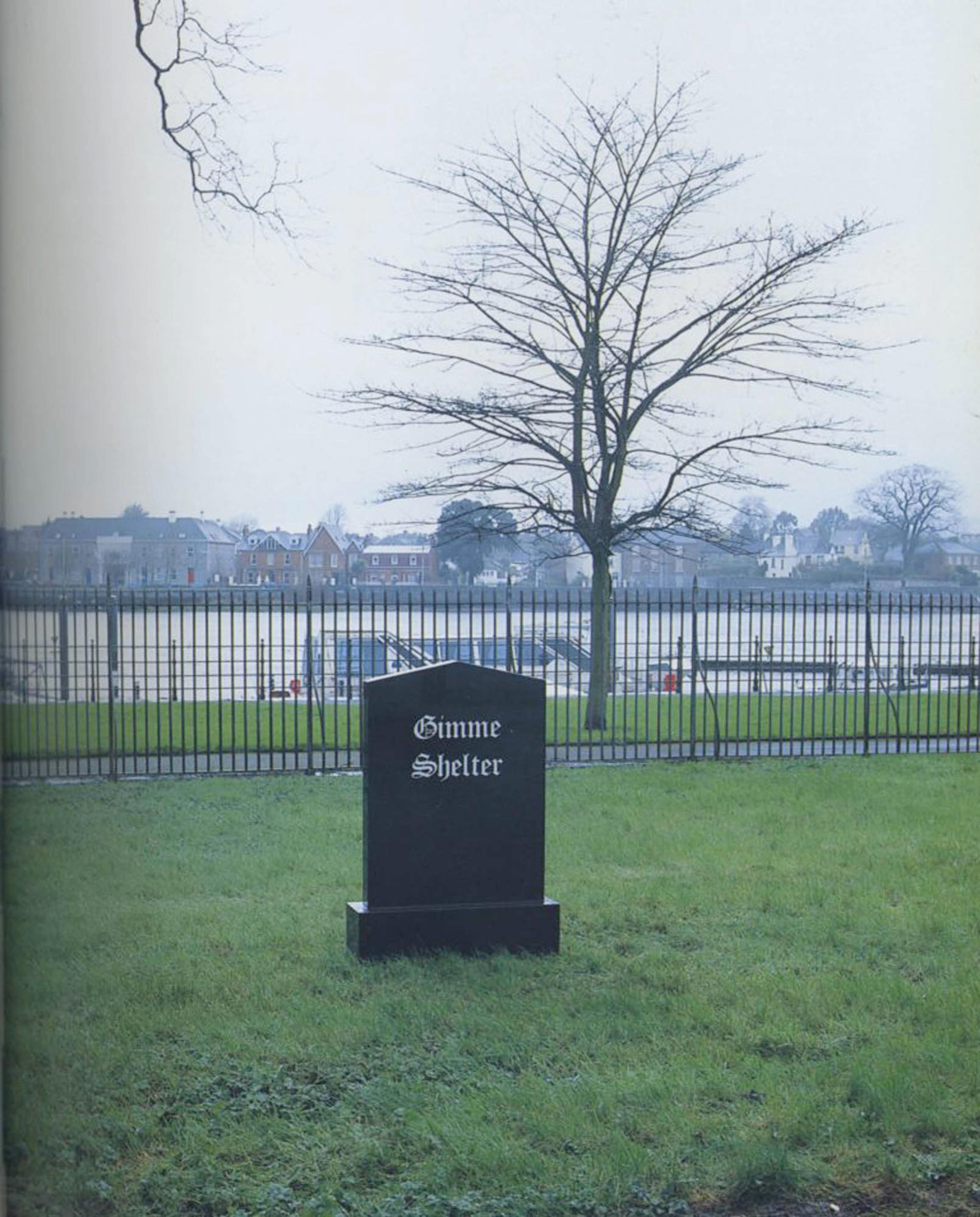 (2006) Marc Bijl, Gimme Shelter, 2006, outdoor installation, engraved headstone. 