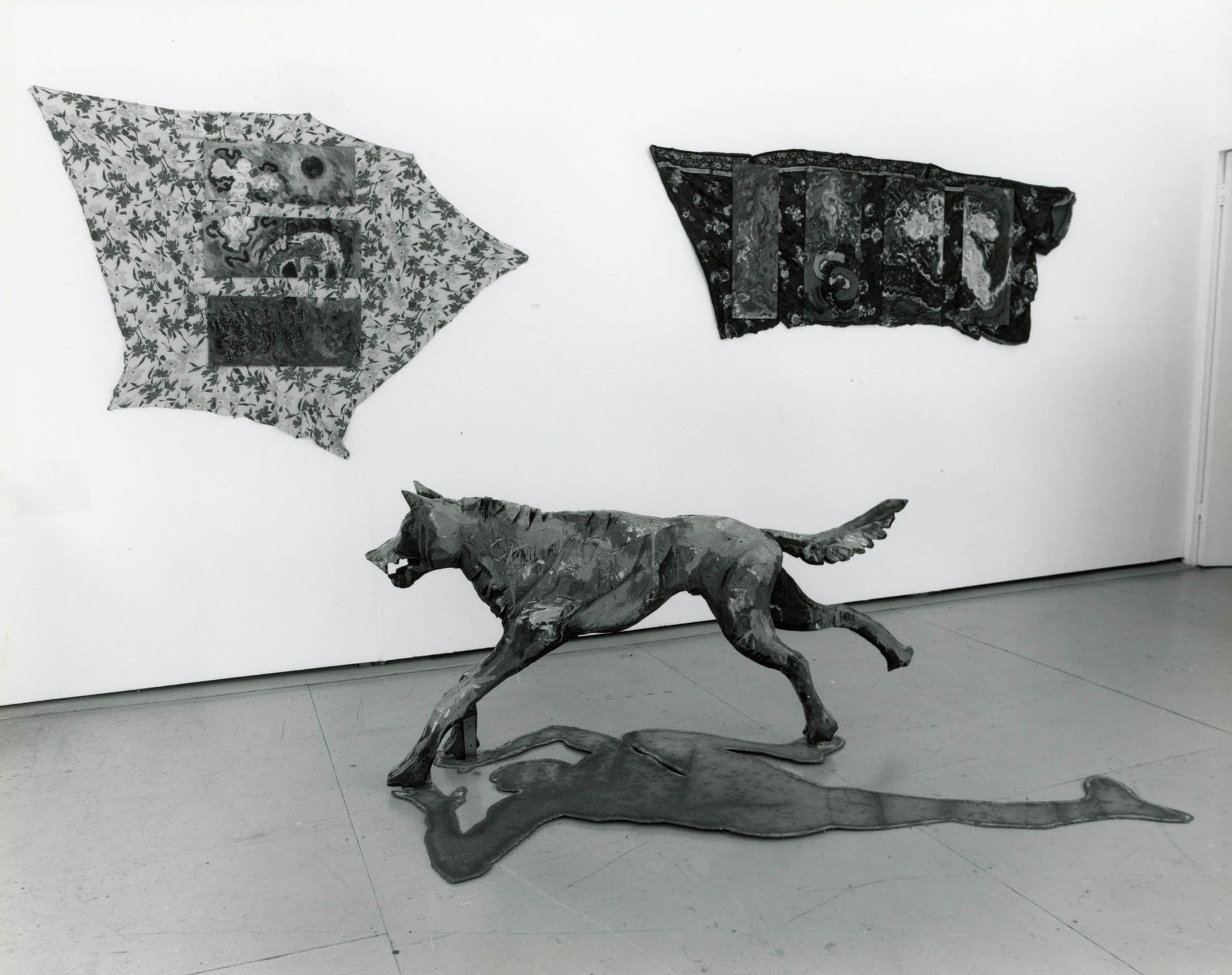 (1991) Paul Amey, Wolf and Shadow, Painted wood_ steel, 80 x 130 x 2 cm.