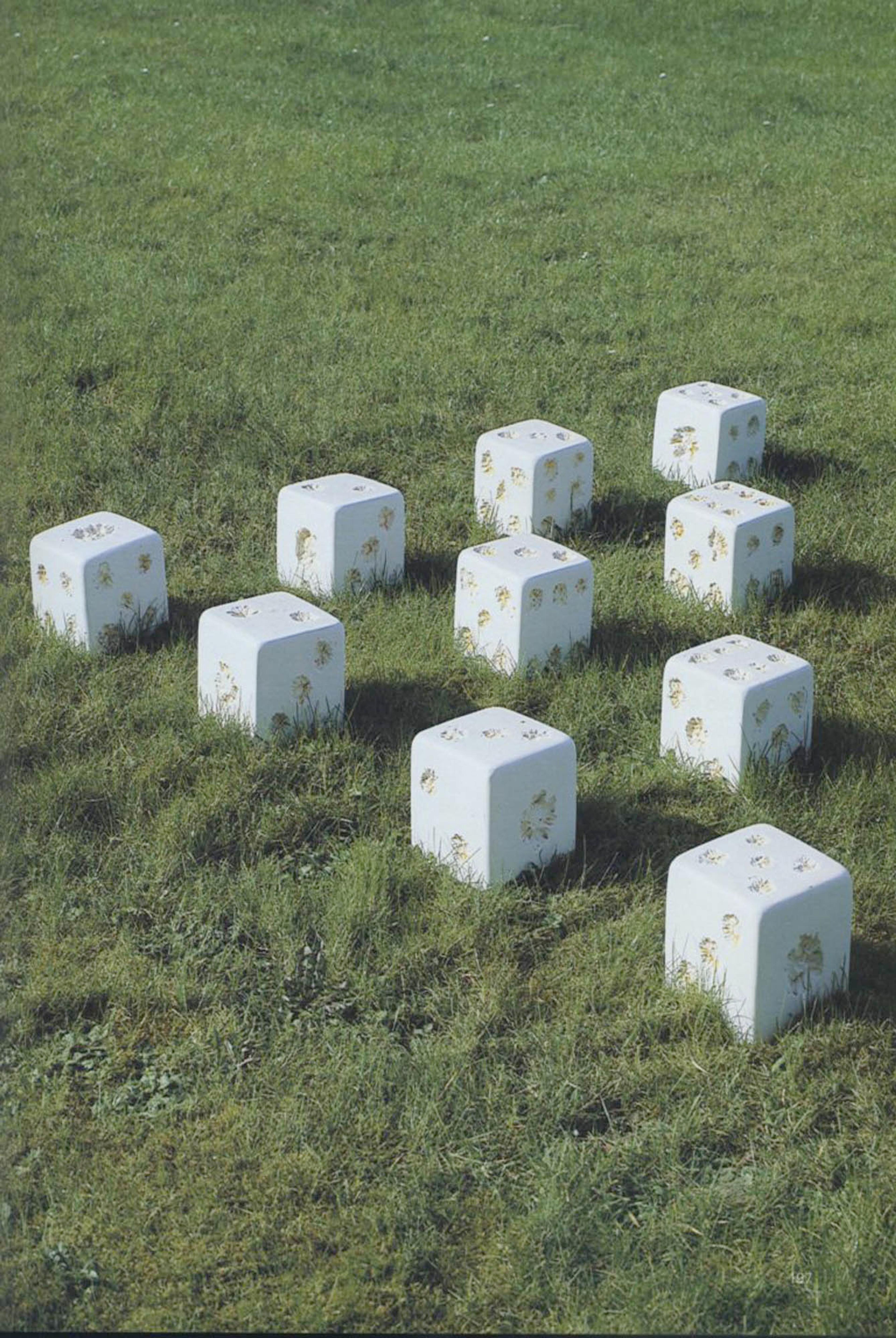 (2003) Beatrice Stewart, GM Space Invaders, 2002, mixed media and plaster, 10 pieces, each 18 x 18 x 18 cm.