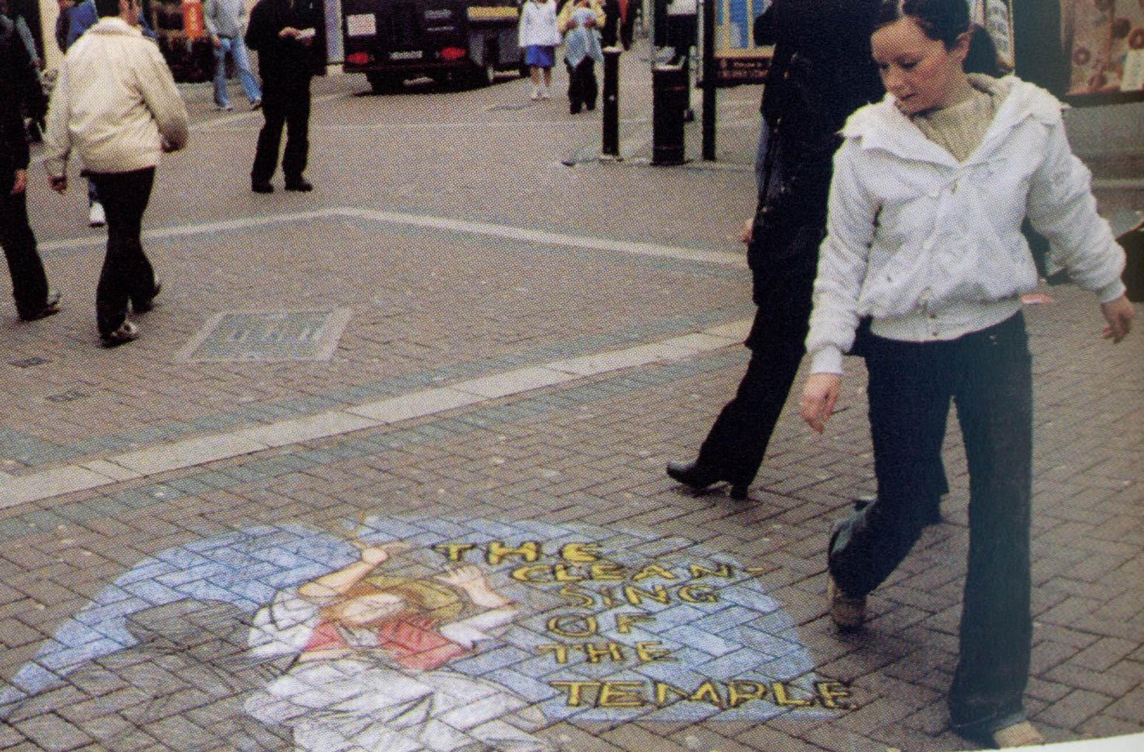 (2004) Johanna Kandl, The Cleansing of the Temple, 2004, temporary street drawing. 