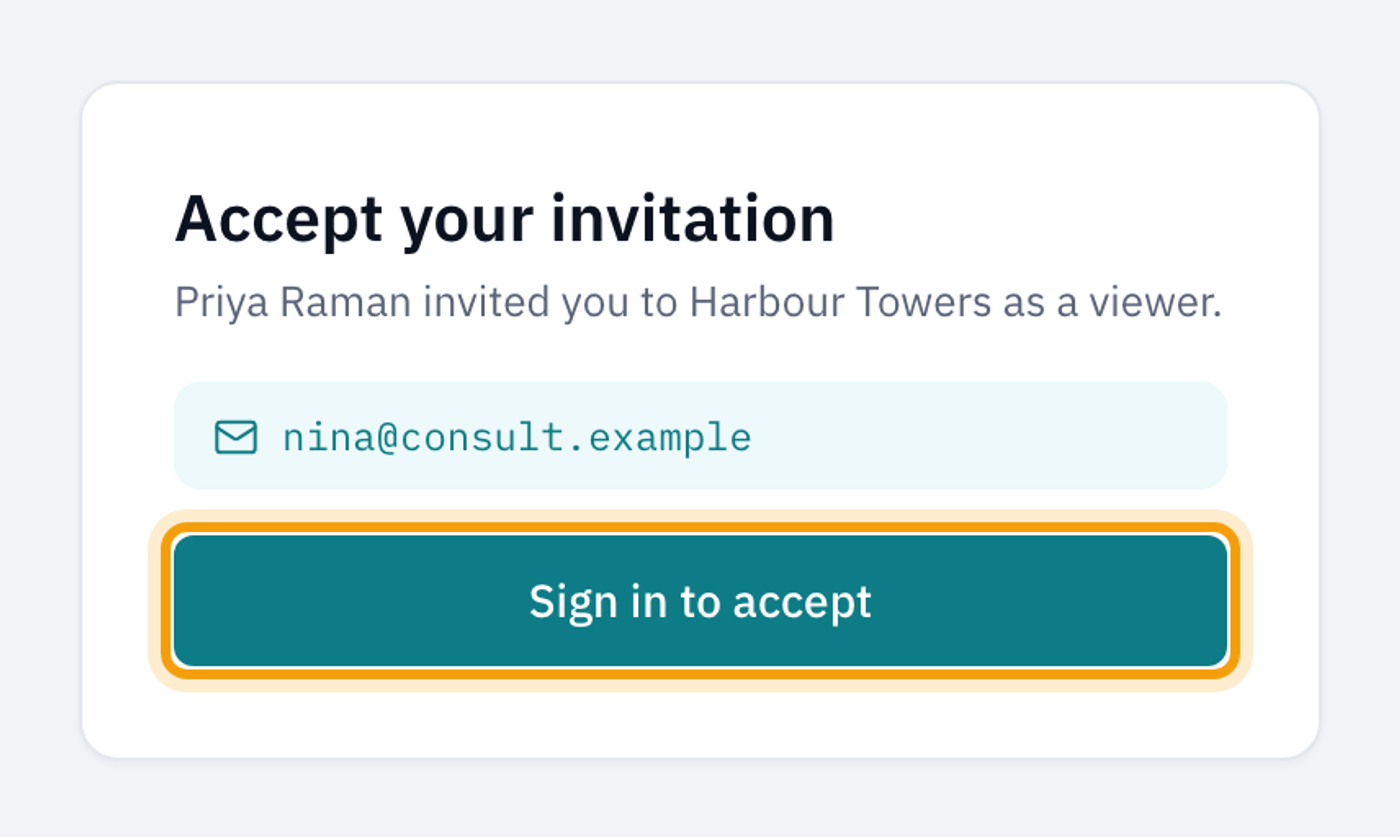 The Accept your invitation page for someone who already has an account, with the Sign in to accept button highlighted
