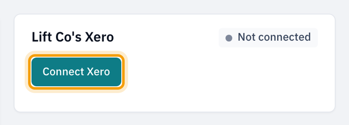 The Xero card on the Accounts tab showing Not connected, with Connect Xero highlighted