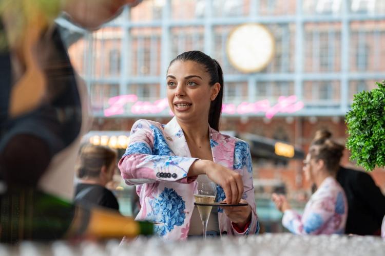 Woman serving champagne