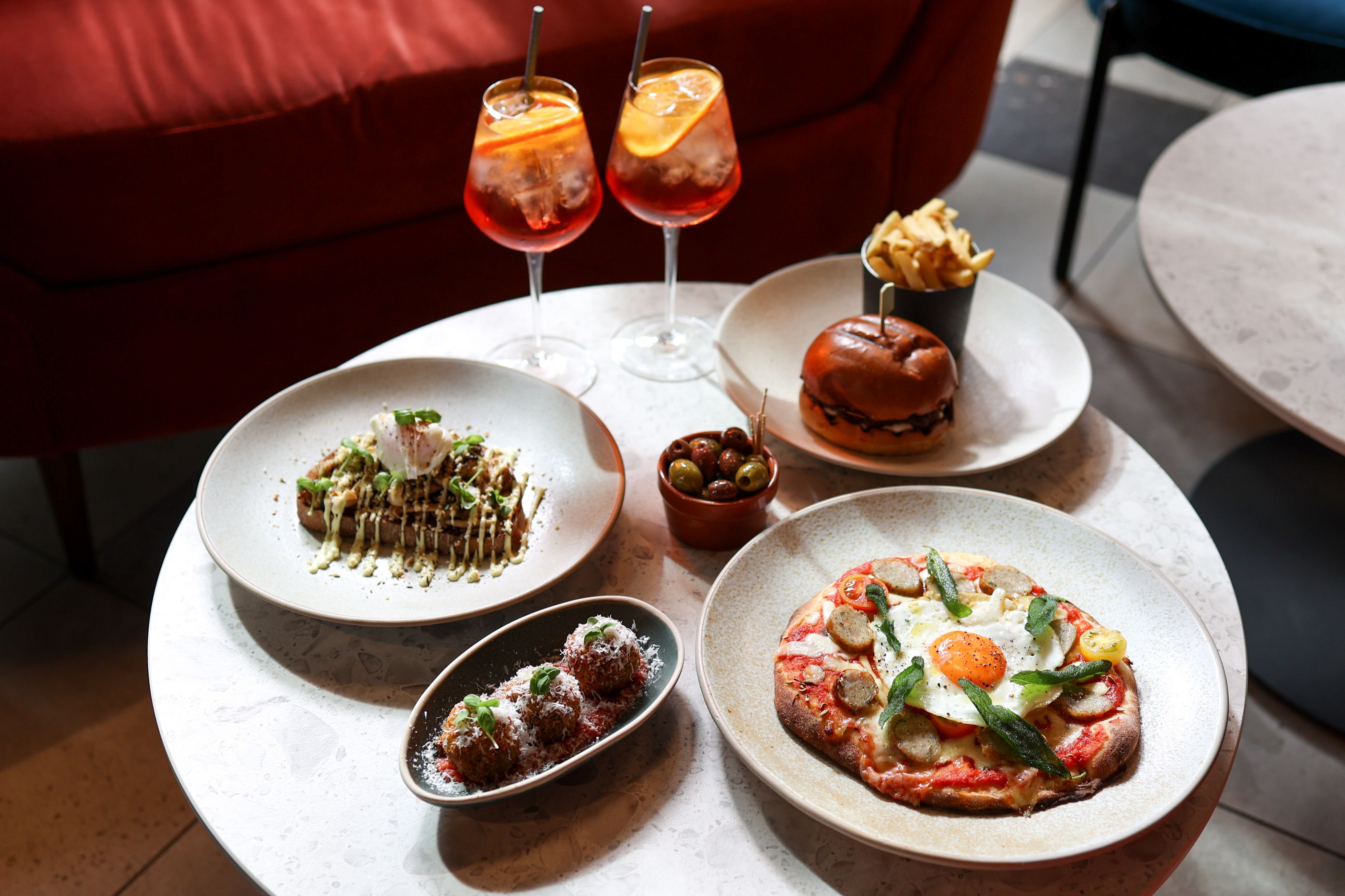 Plates of food on a low table