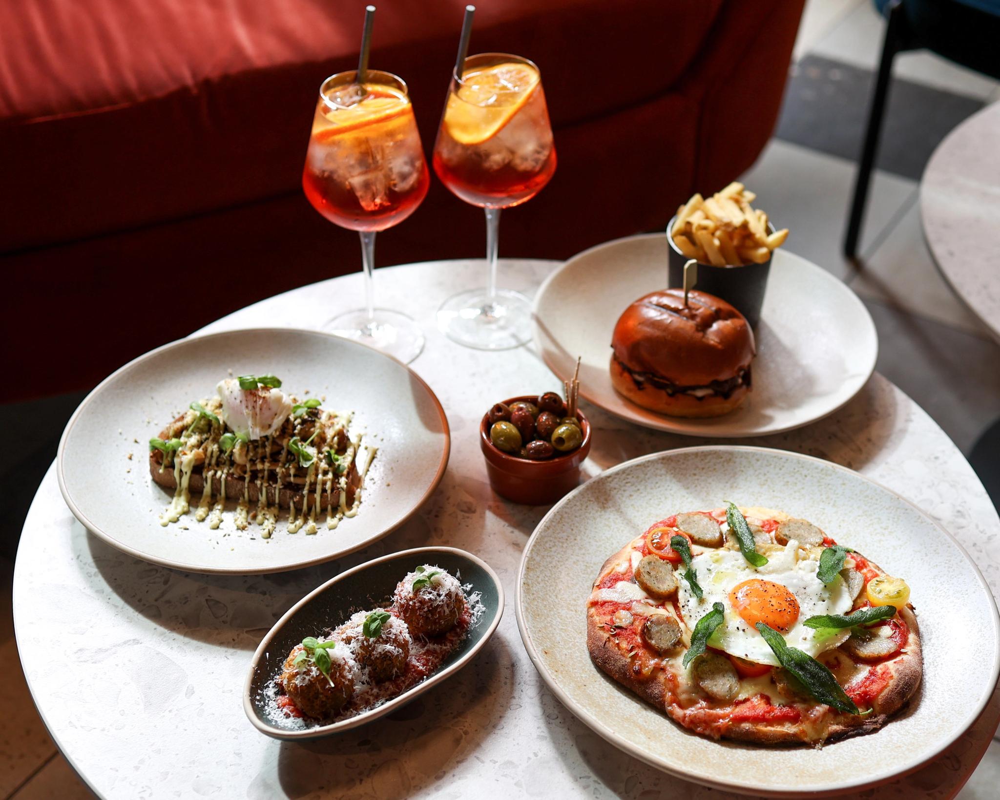 Plates of food on a low table