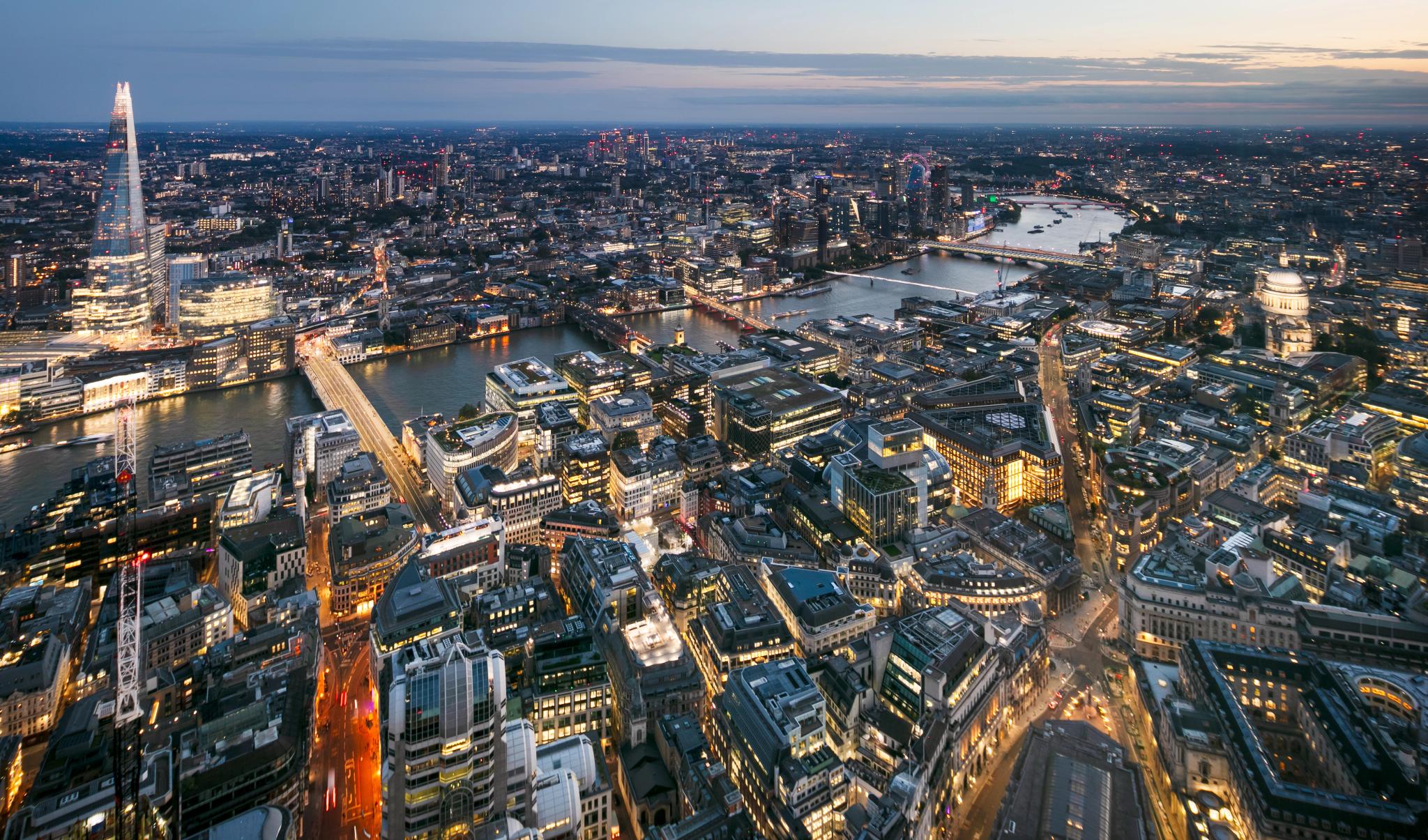 The view of West London from Horizon 22 at sunset