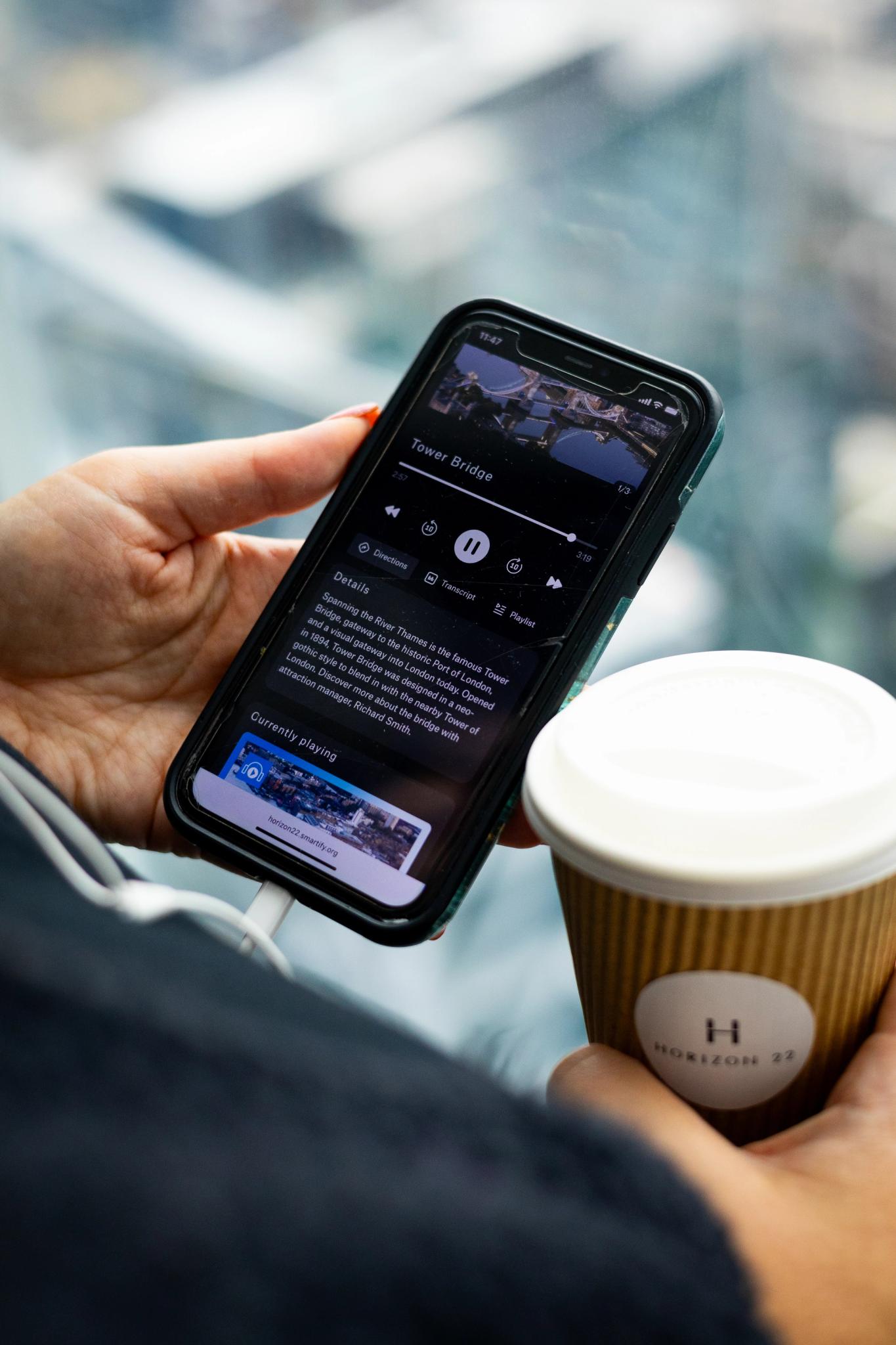 Iphone with audio guide playing