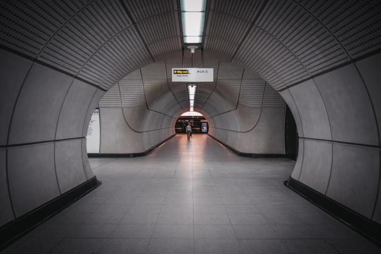 Tunnel leading to the London underground Elizabeth Line train