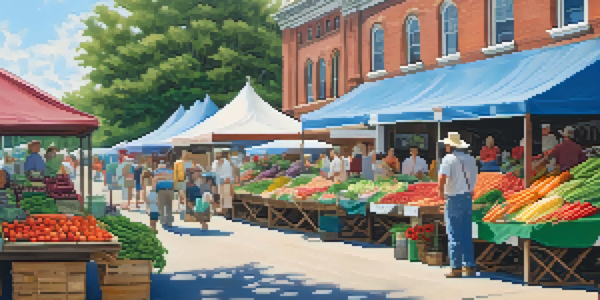 A lively farmer's market in Louisiana filled with fresh produce, colorful vegetables, and people shopping.
