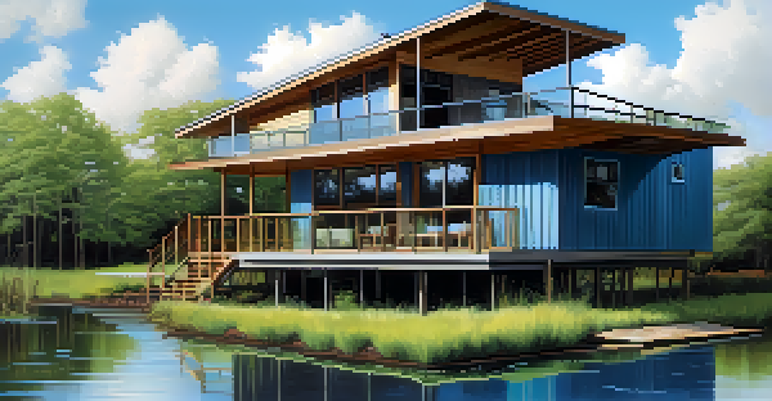 A sustainable home in Louisiana designed for hurricane preparedness, featuring elevated structure and solar panels.