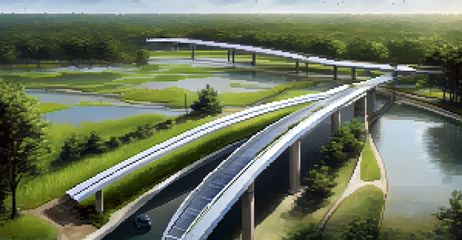 A close-up view of innovative infrastructure in Louisiana, showcasing eco-friendly materials and elevated roadways designed for storm resilience.