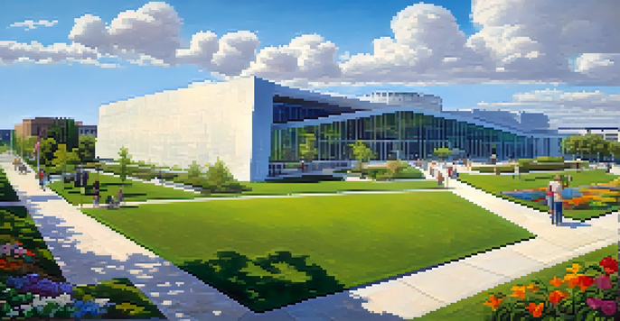 A beautiful image of the National WWII Museum in New Orleans, featuring its architectural details and visitors entering the building.