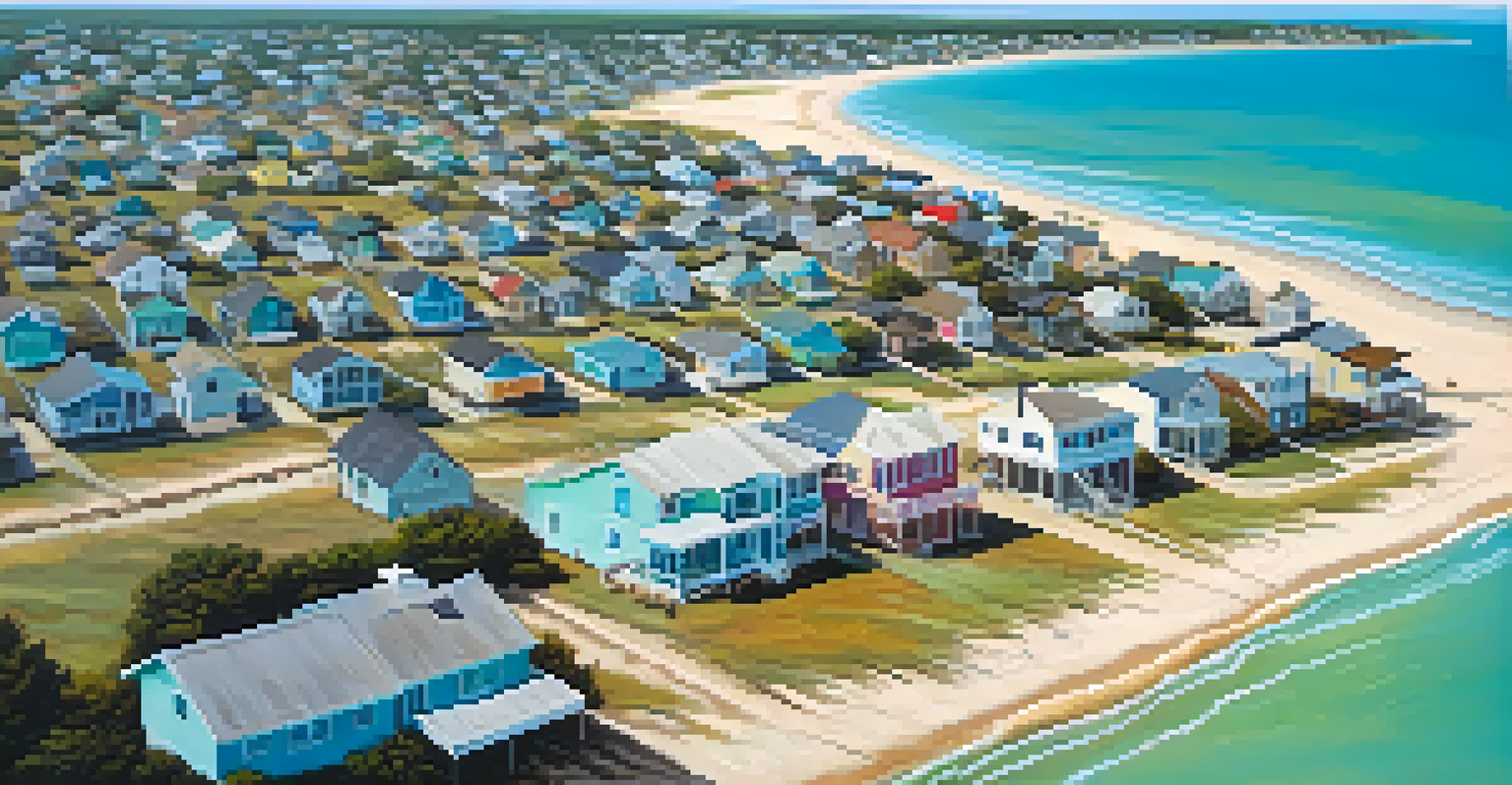 An aerial view of a coastal community in Louisiana, showing homes along the shore and signs of coastal erosion.