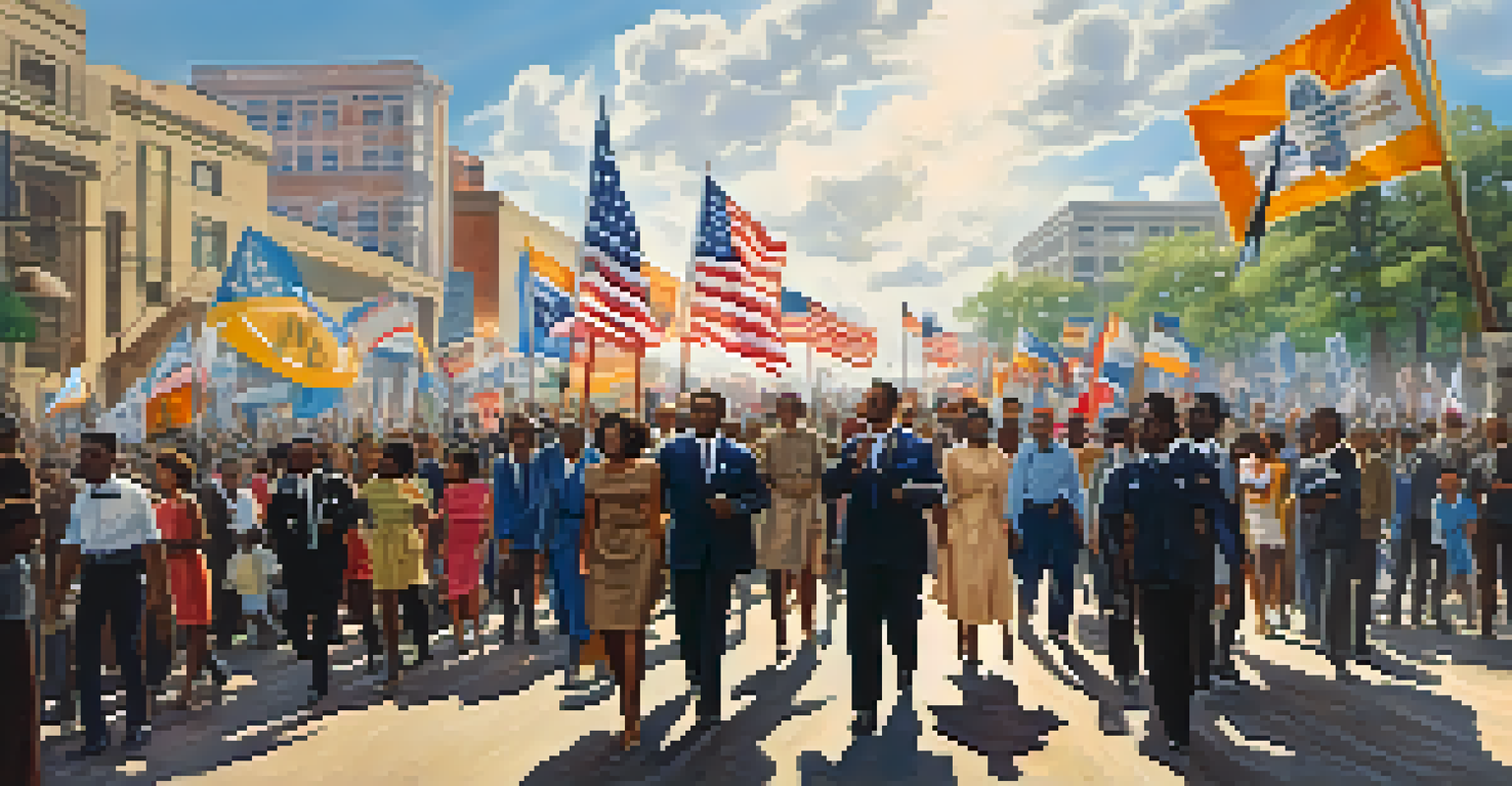 A Civil Rights march in Louisiana during the 1960s, showing activists advocating for equality and justice.