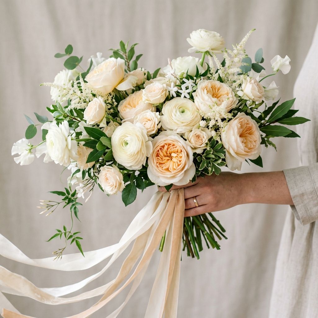 Ivory artificial bridal bouquet with layered florals