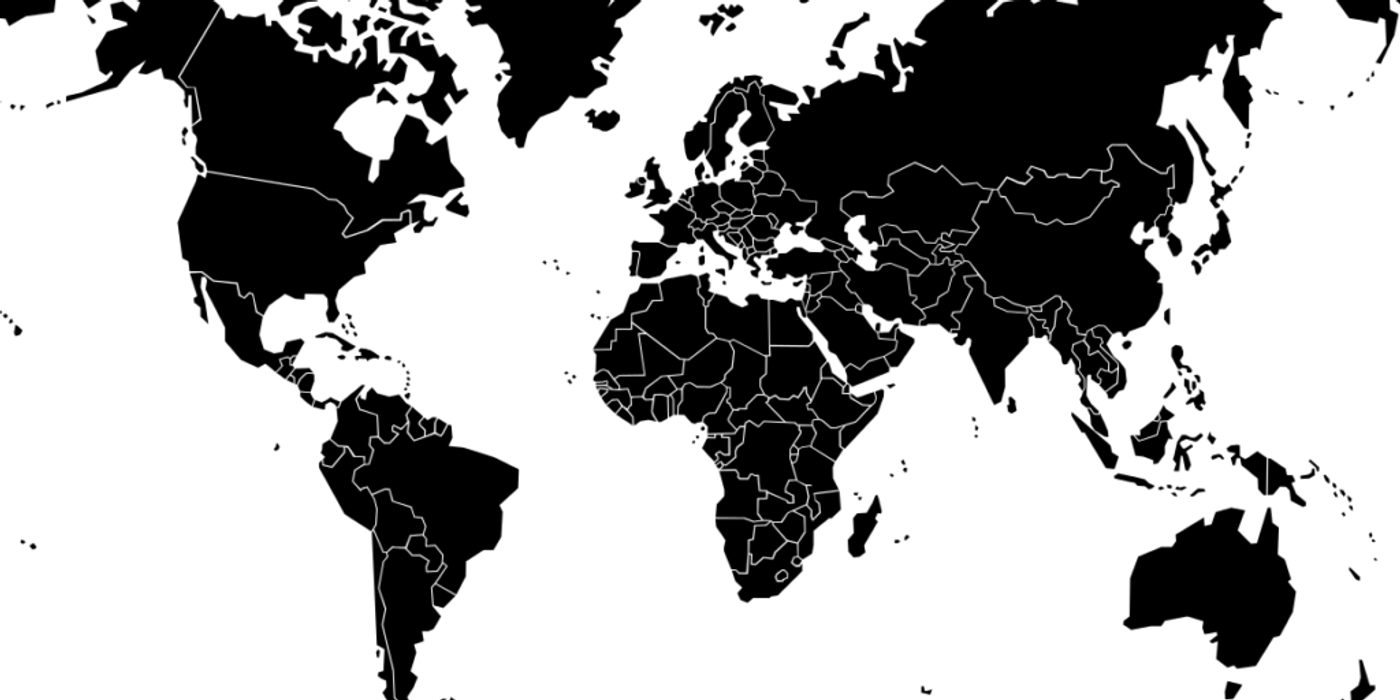 World map showing the entire world with countrys borders. Illustration
