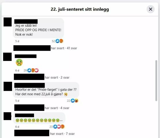 Skjermdump av 22. juli-senterets facebookpost