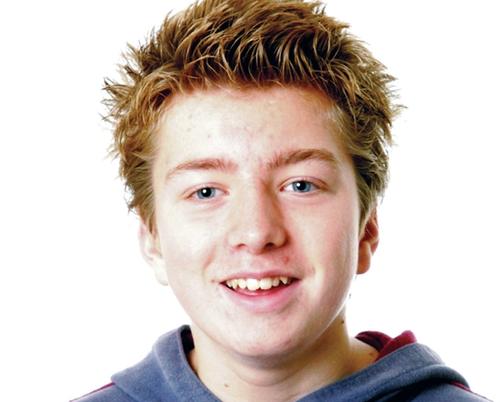 Portrait of a smiling young man with a blue hoodie sweater. 
