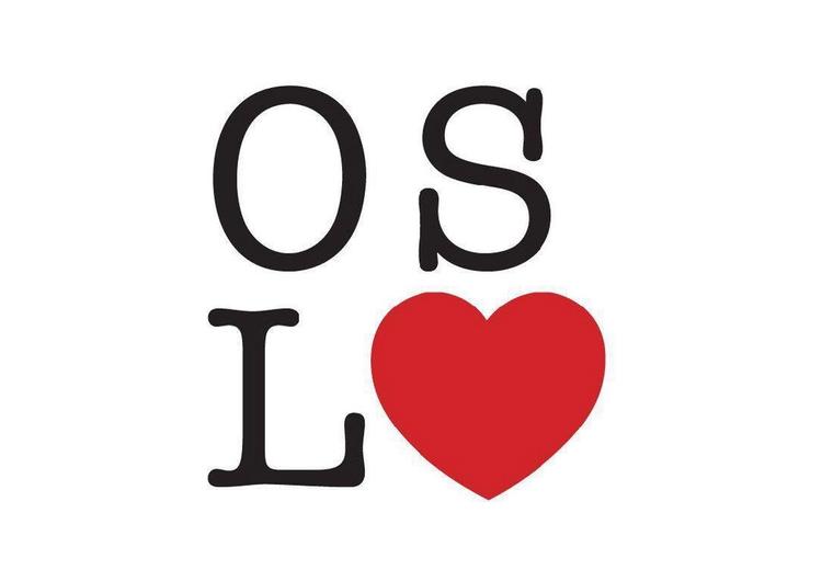 Illustration with the text OSLO, where the last letter is replaced with a red heart.