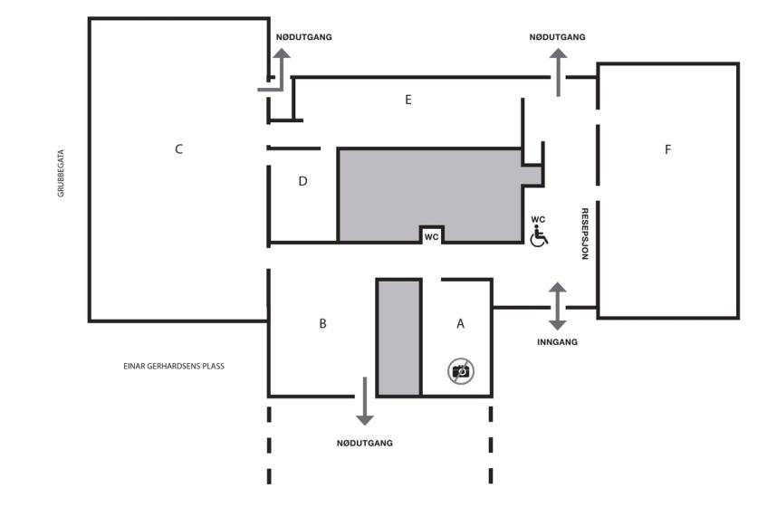 Black and white illustration of an exhibition layout.