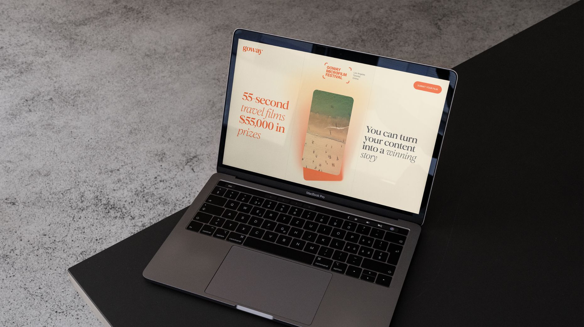Goway Micro Film Festival homepage on a laptop