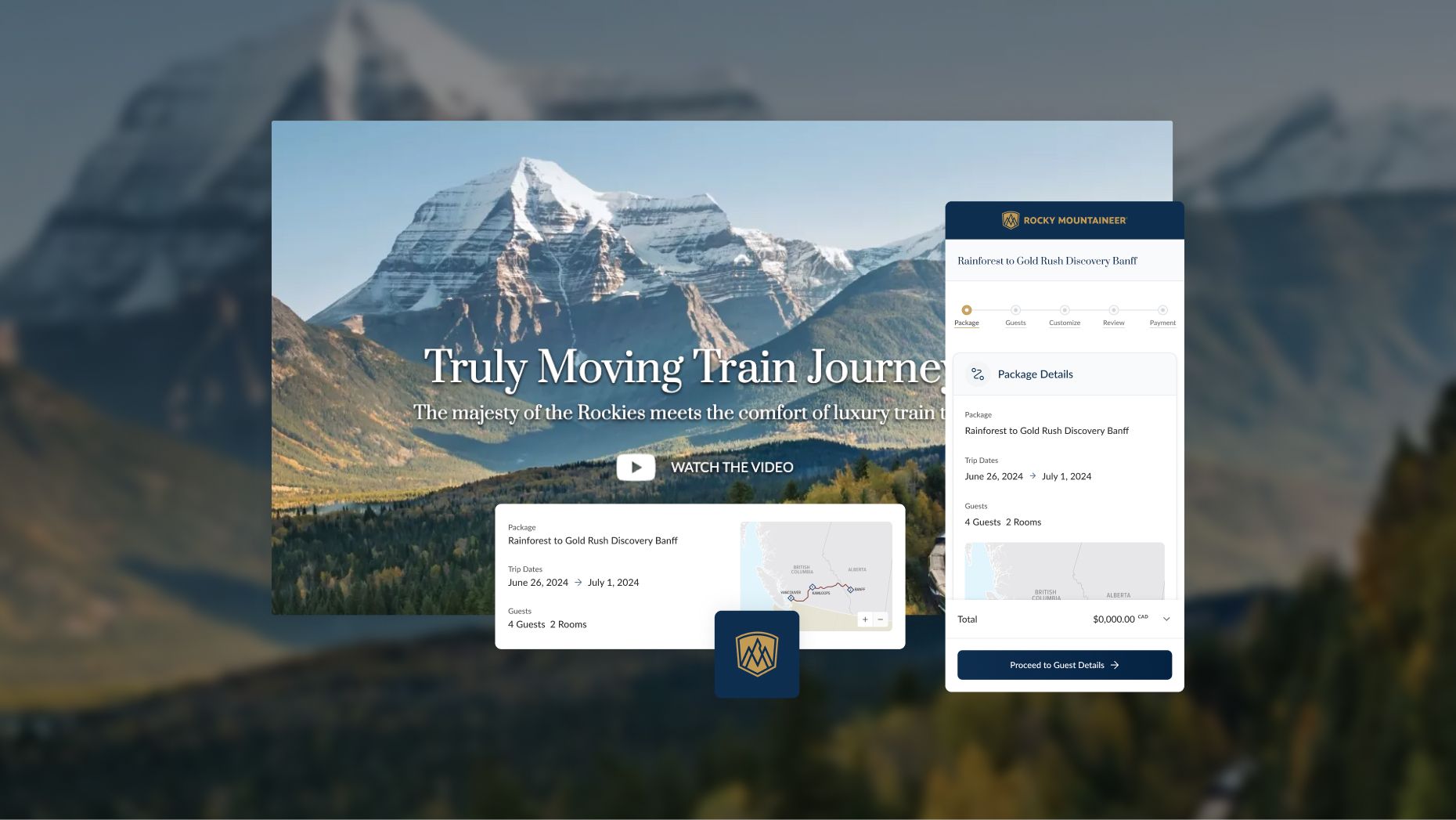Various Rocky Mountaineer website components
