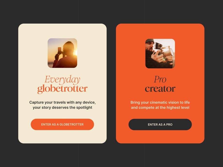 A screen showing two competition entry categories