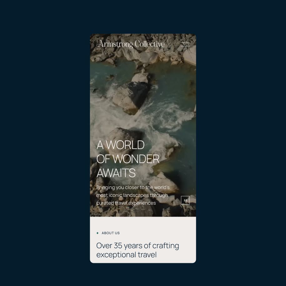 Armstrong Collective homepage in a mobile frame