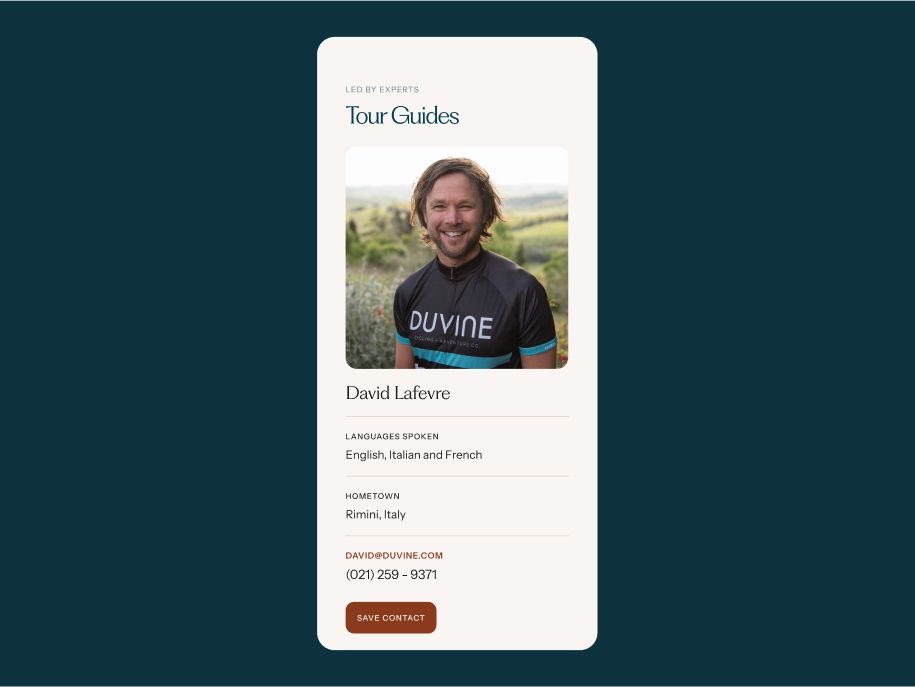 DuVine Itinerary Tour Guides section