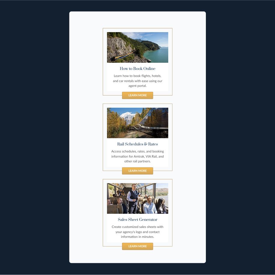 Rocky Mountaineer Agent Portal CTAs