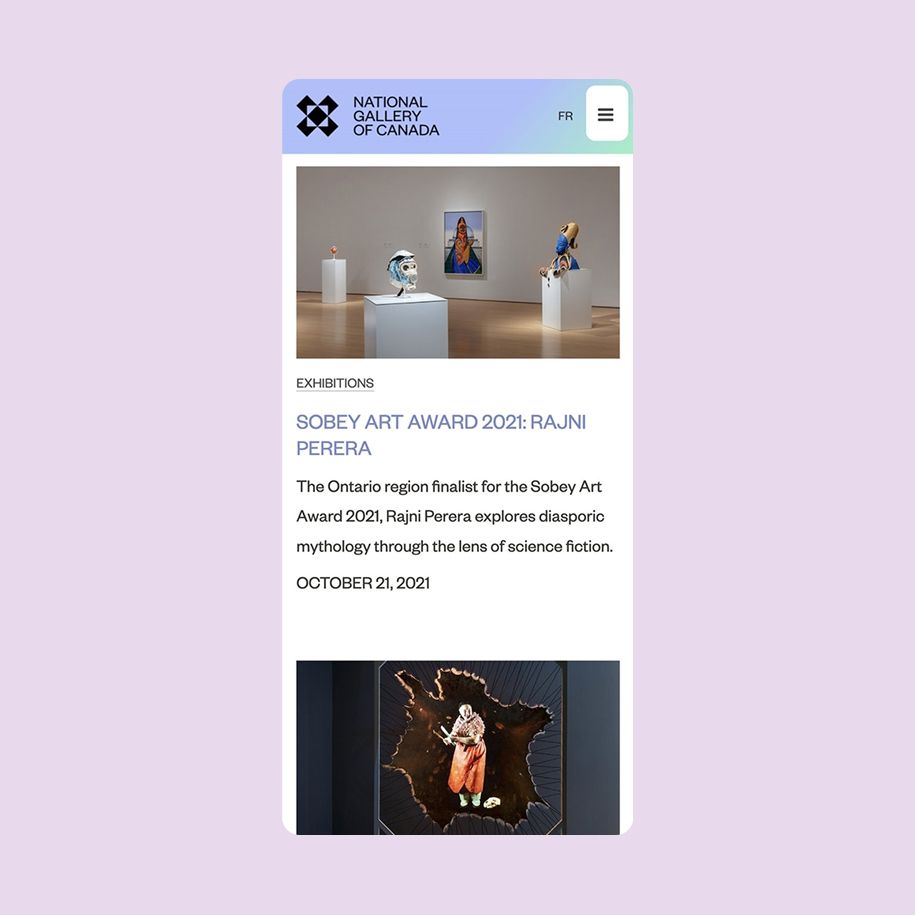 National Gallery of Canada exhibitions page on mobile screen