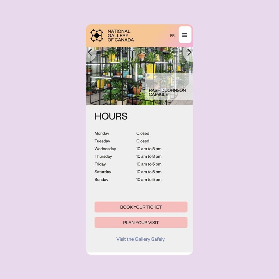 National Gallery of Canada opening hours on mobile screen