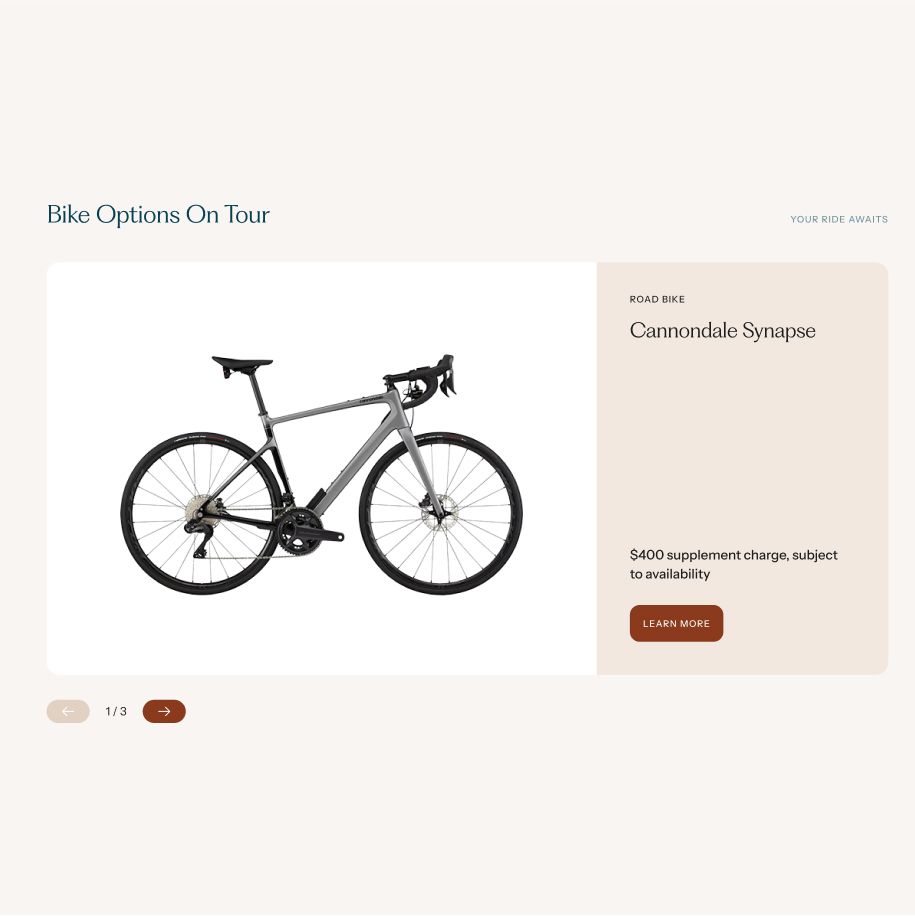 DuVine Itinerary bike options
