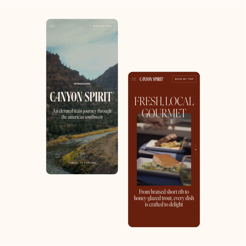 A collection of mobile screenshots of the Canyon Spirit website