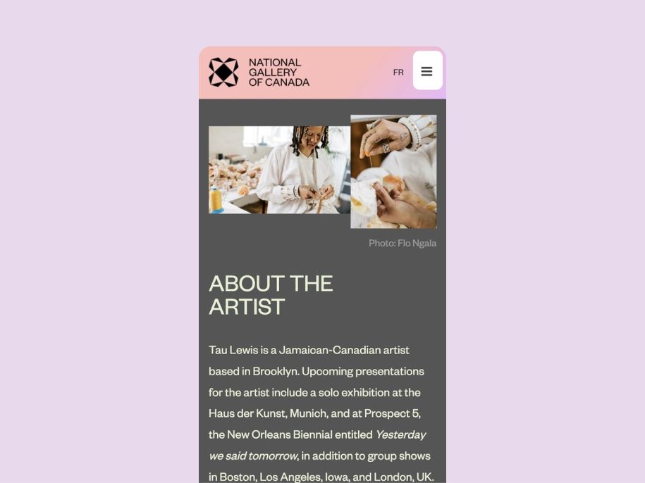 National Gallery of Canada Artist page on a mobile screen