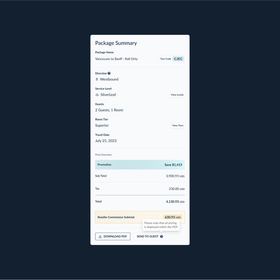 Rocky Mountaineer Agent Portal mobile summary