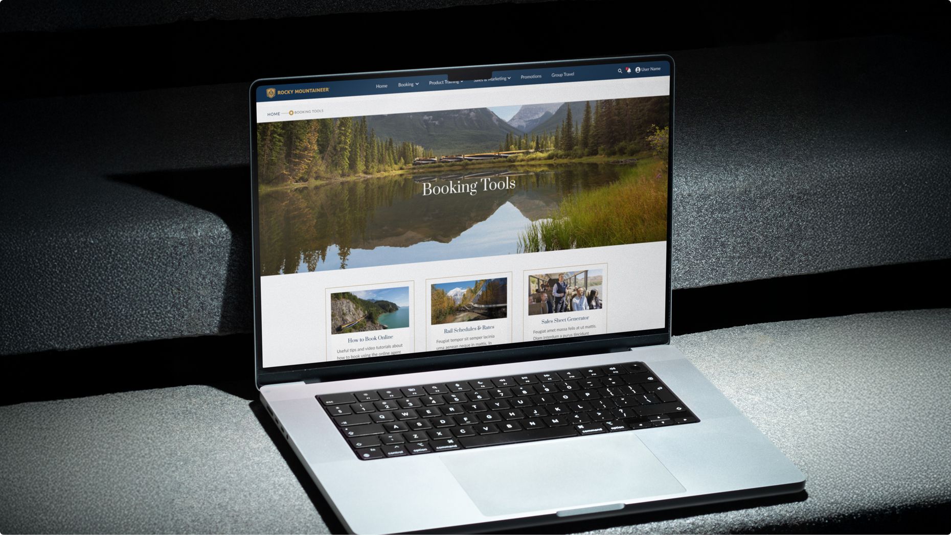 Rocky Mountaineer Agent Portal on a laptop