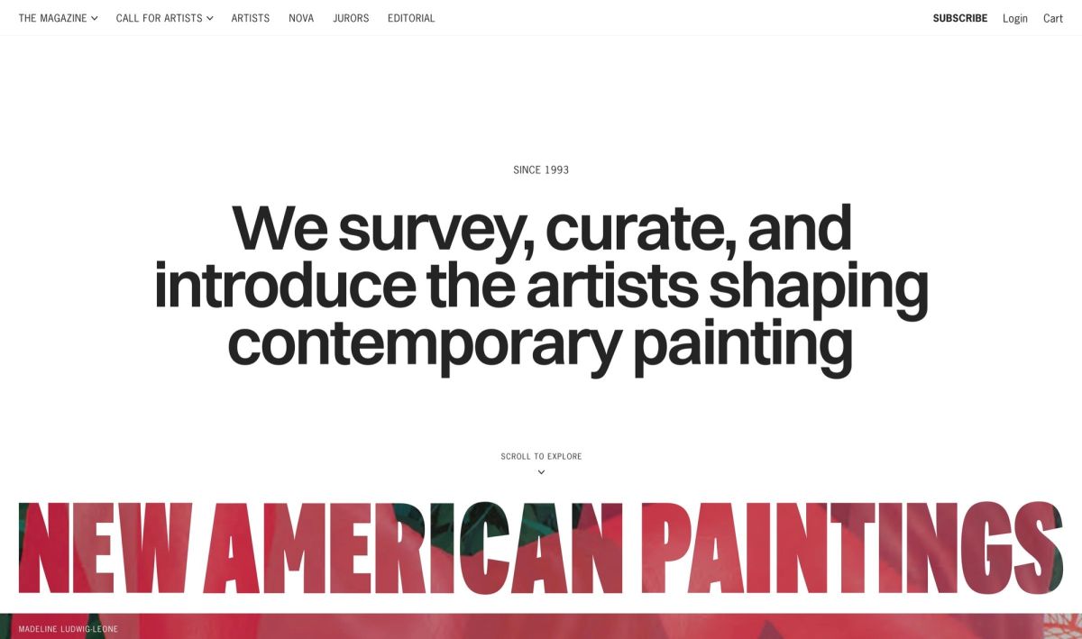 New American Paintings homepage screenshot