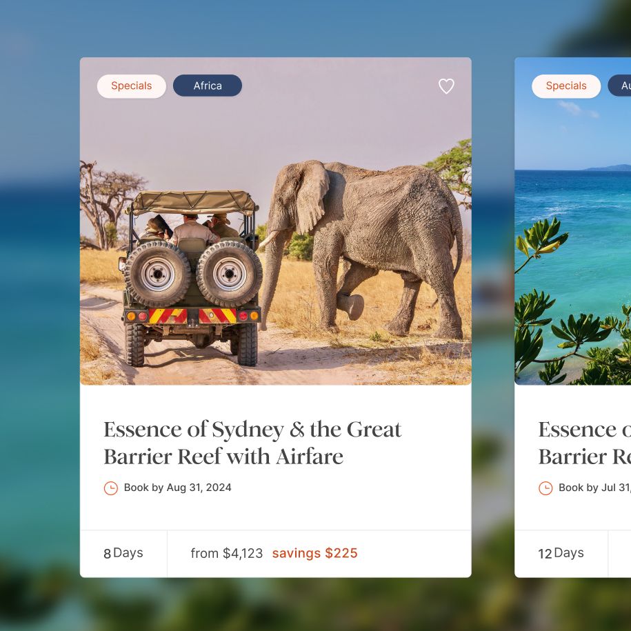 Varios Goway website package cards