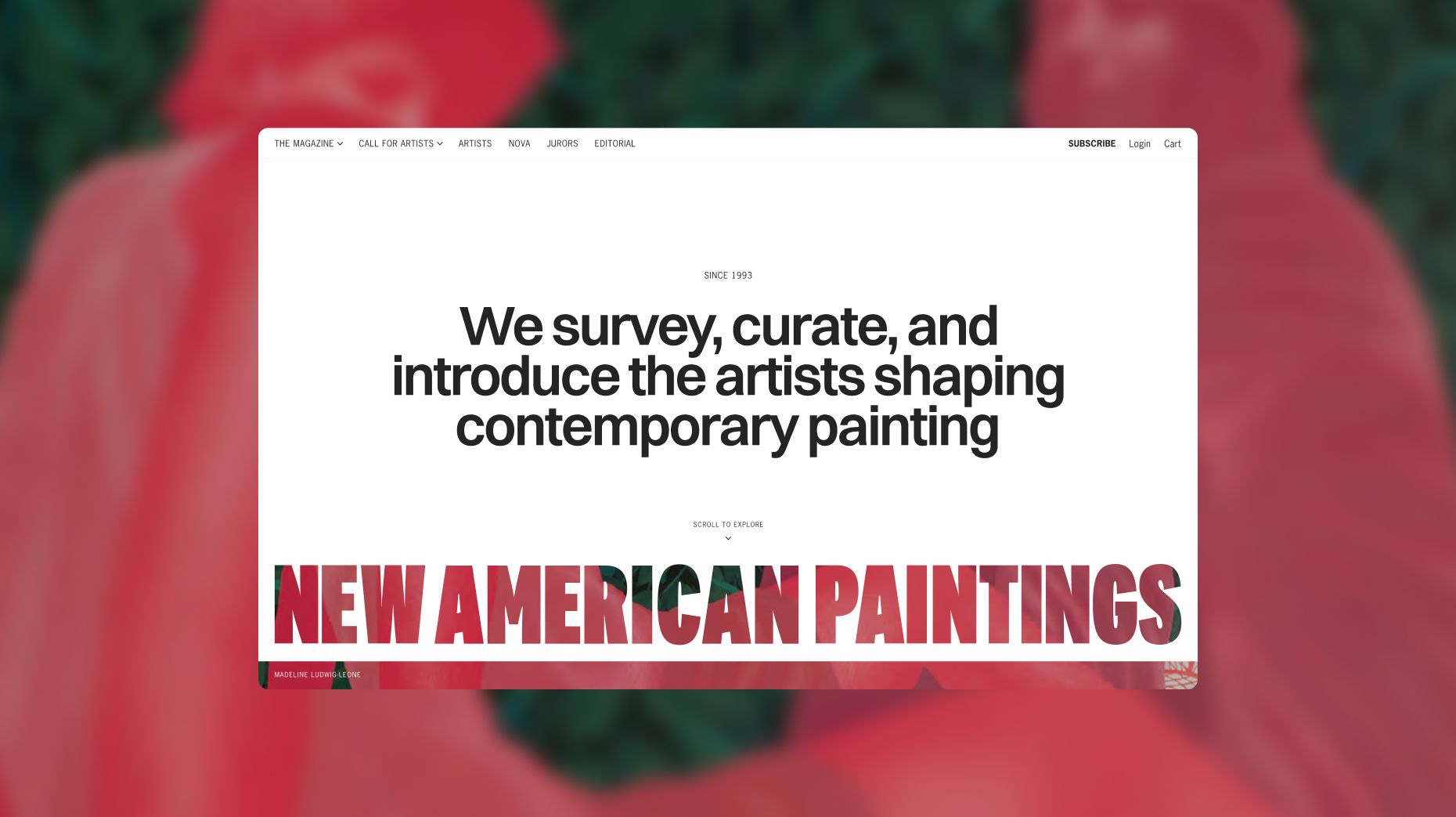 Website screenshot for "New American Paintings" with the tagline "We survey, curate, and introduce the artists shaping contemporary painting."