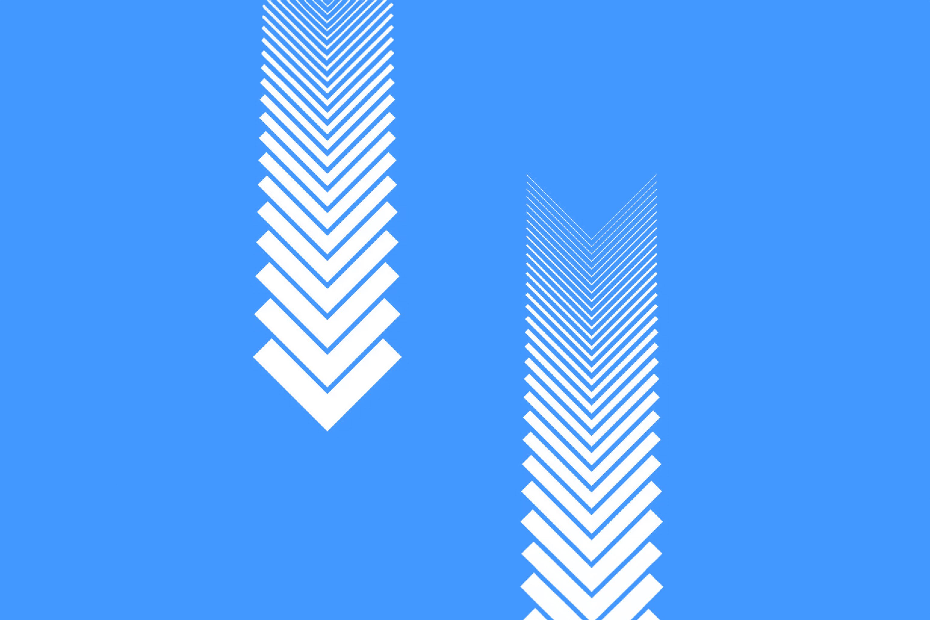 Abstract blue background with two vertical patterns of white chevrons