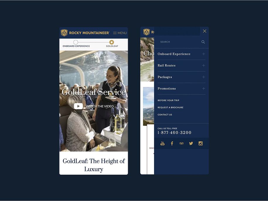 Rocky Mountaineer mobile screenshots side by side