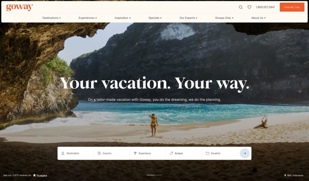 Goway Travel interface