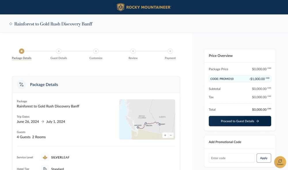 The Rocky Mountaineer booking flow