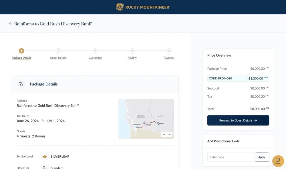 The Rocky Mountaineer booking flow